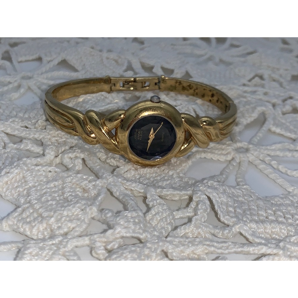 Anne Klein Vintage Gold Tone Bangle Watch Black Dial 11/7668 753 Quartz Womens